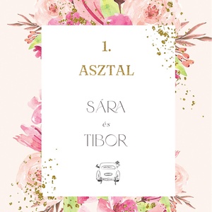 Rózsaszín-arany esküvői asztalszámozó kártya - Meska.hu