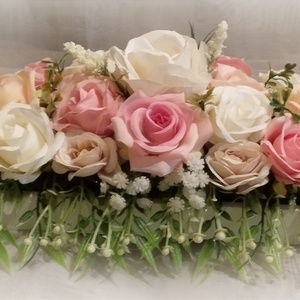 60 cm-es főasztaldísz fehér-barack-rózsaszín virágokból, Esküvő, Dekoráció, Asztaldísz, Mindenmás, Virágkötés, MESKA