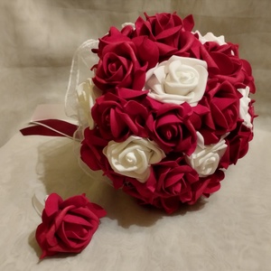 Piros-fehér menyasszonyi csokor vagy dobócsokor  - esküvő - menyasszonyi- és dobócsokor - Meska.hu