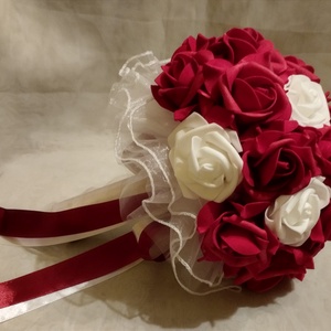 Piros-fehér menyasszonyi csokor vagy dobócsokor  - esküvő - menyasszonyi- és dobócsokor - Meska.hu
