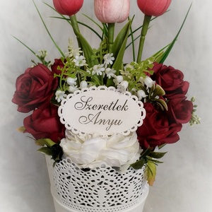 Tulipános, rózsás virágbox , Otthon & Lakás, Dekoráció, Asztal és polc dekoráció, Asztaldísz, Mindenmás, MESKA