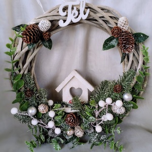 Szürke vessző téli ajtódísz - karácsony - karácsonyi lakásdekoráció - karácsonyi ajtódíszek - Meska.hu