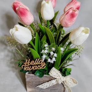 Fa ládikós tulipános aztaldísz , Otthon & Életmód, Dekoráció, Asztal és polc dekoráció, Asztaldísz, Mindenmás, MESKA