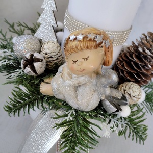 Kerámia kaspós gyertyás asztaldísz angyalkával - karácsony - adventi díszek - adventi asztaldísz - Meska.hu