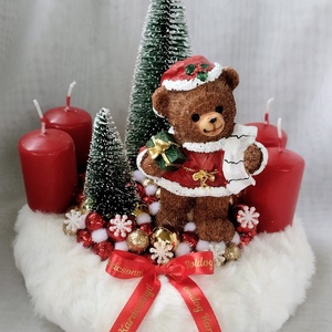 Fehér szőrmés adventi koszorú macival, Karácsony, Adventi díszek, Adventi koszorú, Mindenmás, Virágkötés, MESKA