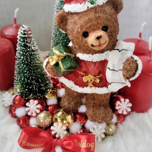 Fehér szőrmés adventi koszorú macival - karácsony - adventi díszek - adventi koszorú - Meska.hu