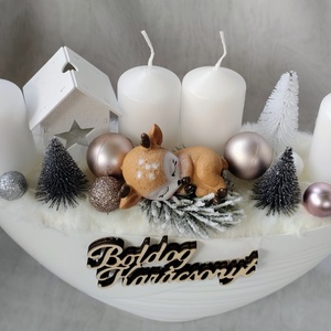 Adventi asztaldísz alvó őzikével - karácsony - adventi díszek - adventi asztaldísz - Meska.hu