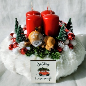 Őzike álma pihe-puha karácsonyi adventi koszorú , Karácsony, Adventi díszek, Adventi koszorú, Mindenmás, Virágkötés, MESKA