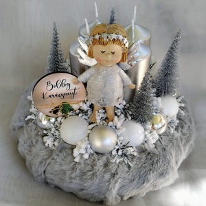 Ezüst angyalkás adventi koszorú  - karácsony - adventi díszek - adventi koszorú - Meska.hu