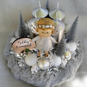 Ezüst angyalkás adventi koszorú  - karácsony - adventi díszek - adventi koszorú - Meska.hu