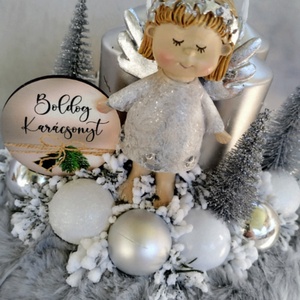 Ezüst angyalkás adventi koszorú  - karácsony - adventi díszek - adventi koszorú - Meska.hu