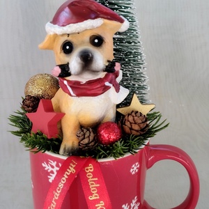 Karácsonyi kutyusos bögrés dísz  - karácsony - adventi díszek - adventi asztaldísz - Meska.hu
