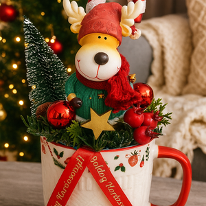 Rénszarvasos karácsonyi bögrés dísz  - Meska.hu