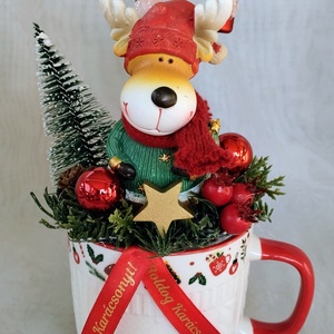 Rénszarvasos karácsonyi bögrés dísz  - karácsony - adventi díszek - adventi asztaldísz - Meska.hu