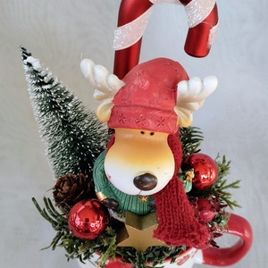 Rénszarvasos karácsonyi bögrés dísz  - karácsony - adventi díszek - adventi asztaldísz - Meska.hu