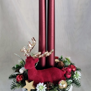 Adventi asztaldísz bordó szarvassal - karácsony - adventi díszek - adventi asztaldísz - Meska.hu