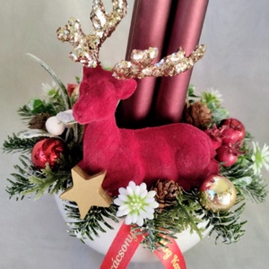 Adventi asztaldísz bordó szarvassal - karácsony - adventi díszek - adventi asztaldísz - Meska.hu