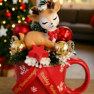 Karányonyi bögrés dísz cuki szarvassal, Karácsony, Adventi díszek, Adventi asztaldísz, Mindenmás, Virágkötés, MESKA