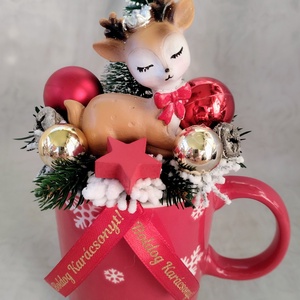 Karányonyi bögrés dísz cuki szarvassal - karácsony - adventi díszek - adventi asztaldísz - Meska.hu