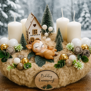 Bézs szőrmés adventi koszorú pihenő cuki őzikével - Meska.hu