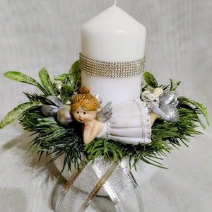 Kerámia kaspós gyertyás asztaldísz angyalkával - karácsony - adventi díszek - adventi asztaldísz - Meska.hu