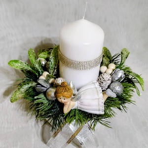 Kerámia kaspós gyertyás asztaldísz angyalkával - karácsony - adventi díszek - adventi asztaldísz - Meska.hu