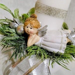 Kerámia kaspós gyertyás asztaldísz angyalkával - karácsony - adventi díszek - adventi asztaldísz - Meska.hu