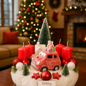 Karácsonyi adventi koszorú piros kis autóval - Meska.hu