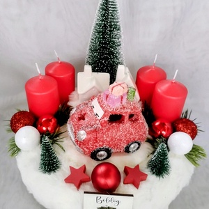 Karácsonyi adventi koszorú piros kis autóval - karácsony - adventi díszek - adventi koszorú - Meska.hu