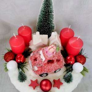 Karácsonyi adventi koszorú piros kis autóval - karácsony - adventi díszek - adventi koszorú - Meska.hu