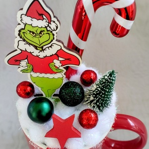Grincses karácsonyi bögrés dísz  - karácsony - adventi díszek - adventi asztaldísz - Meska.hu