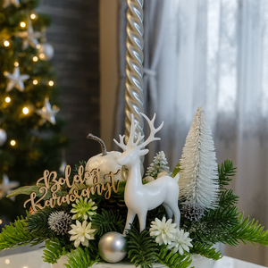 Ezüstös karácsonyi asztaldísz szarvassal - Meska.hu