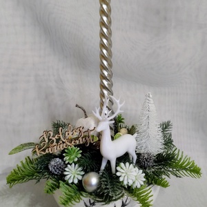 Ezüstös karácsonyi asztaldísz szarvassal - karácsony - adventi díszek - adventi asztaldísz - Meska.hu