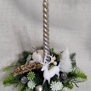 Ezüstös karácsonyi asztaldísz szarvassal - karácsony - adventi díszek - adventi asztaldísz - Meska.hu