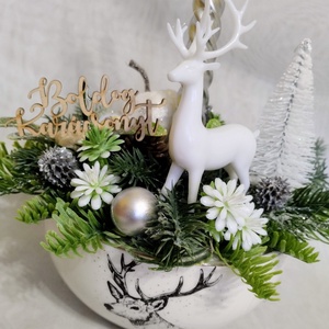 Ezüstös karácsonyi asztaldísz szarvassal - karácsony - adventi díszek - adventi asztaldísz - Meska.hu