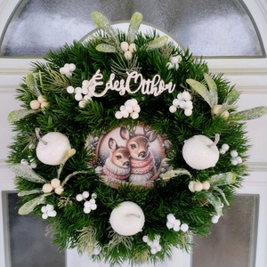 Téli hangulatú ajtódísz szarvaspárral - karácsony - adventi díszek - adventi ajtódísz - Meska.hu