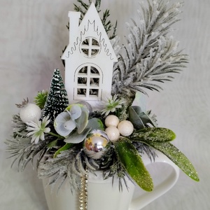 Ezüstös téli mese-bögrés dísz - karácsony - adventi díszek - adventi asztaldísz - Meska.hu