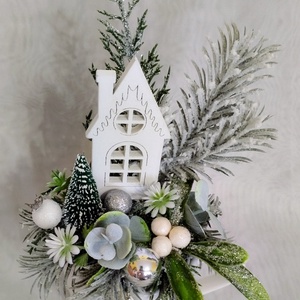 Ezüstös téli mese-bögrés dísz - karácsony - adventi díszek - adventi asztaldísz - Meska.hu