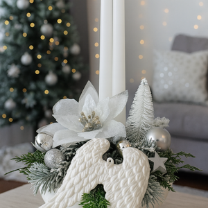 Elegáns ezüstös angyalszárnyas gyertyás asztaldísz - Meska.hu