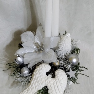 Elegáns ezüstös angyalszárnyas gyertyás asztaldísz - karácsony - adventi díszek - adventi asztaldísz - Meska.hu