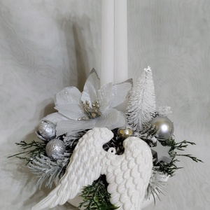 Elegáns ezüstös angyalszárnyas gyertyás asztaldísz - karácsony - adventi díszek - adventi asztaldísz - Meska.hu