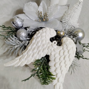 Elegáns ezüstös angyalszárnyas gyertyás asztaldísz - karácsony - adventi díszek - adventi asztaldísz - Meska.hu