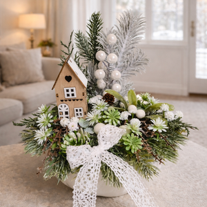 Téli asztaldísz kis házikóval - Meska.hu