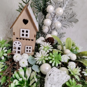 Téli asztaldísz kis házikóval - otthon & életmód - dekoráció - asztal és polc dekoráció - asztaldísz - Meska.hu