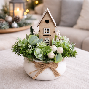 Téli asztaldísz kis faházikóval - Meska.hu