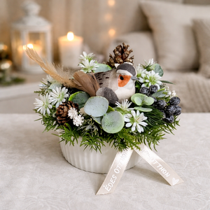 Téli tavaszváró asztaldísz kis madárkával - Meska.hu