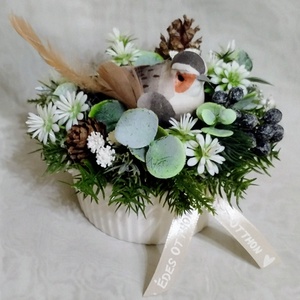 Téli tavaszváró asztaldísz kis madárkával - otthon & életmód - dekoráció - asztal és polc dekoráció - asztaldísz - Meska.hu