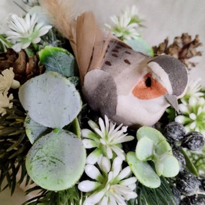 Téli tavaszváró asztaldísz kis madárkával - otthon & életmód - dekoráció - asztal és polc dekoráció - asztaldísz - Meska.hu