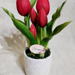 Élethű tulipán kerámia kaspóban - otthon & életmód - dekoráció - asztal és polc dekoráció - asztaldísz - Meska.hu