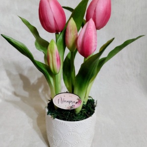 Élethű tulipán kerámia kaspóban - otthon & életmód - dekoráció - asztal és polc dekoráció - asztaldísz - Meska.hu